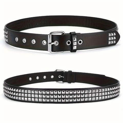 Punk Rock Kunstleder Dreireihig Quadratisch Nieten Gürtel Für Damen Herren Heavy Metal Y2K Hip Hop Jeans Gürtel Galvanisiert