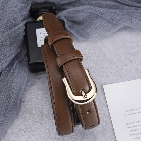 Cintura Sottile in Ecopelle da Donna Con Fibbia ad Ardiglione a Ferro di Cavallo Dorata Accessorio Moda Minimalista per Jeans e Pantaloni
