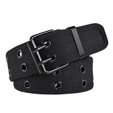 Herren Damen Doppel-Öse Leinwand Gürtel Doppel-Dornschließe Tooling Punk Stoff Taillengurt Verstellbar Lässig Taktischer Gürtel