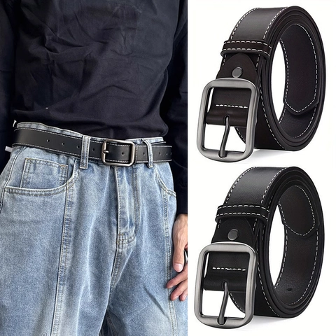 Cintura in Pelle Artificiale da Uomo Fibbia ad Ardiglione Minimalista Con Cuciture a Contrasto per Jeans Accessori Business