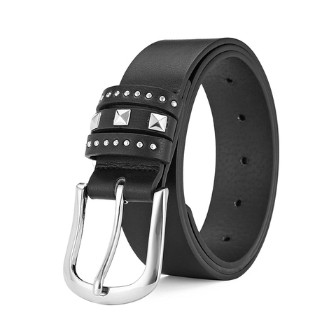 Cintura alla Moda in Ecopelle con Borchie e Fibbia ad Ardiglione in Metallo Punk Cintura Larga per Uomo Donna Jeans Casual