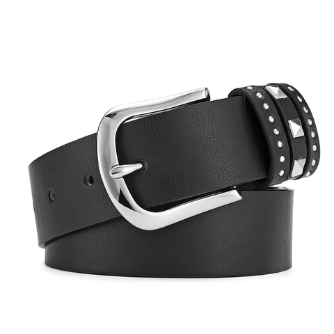 Cintura alla Moda in Ecopelle con Borchie e Fibbia ad Ardiglione in Metallo Punk Cintura Larga per Uomo Donna Jeans Casual