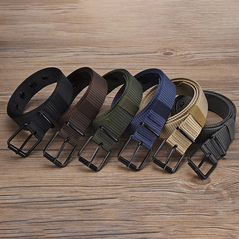 Men Durable Canvas Belt Casual Outdoor Sport Woven Waistband With Iron Pin Buckle Adjustable Fashion Belt For Jeans