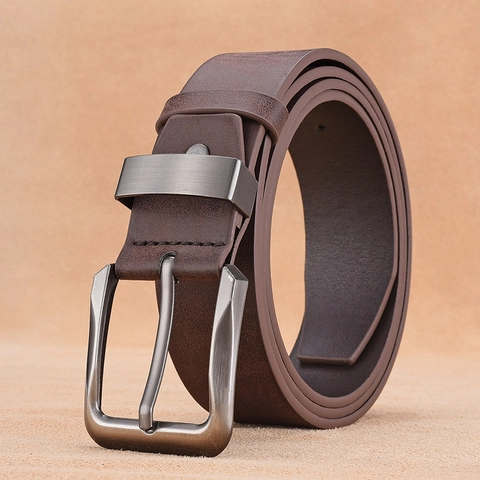 Cintura da Uomo in Pelle Artificiale Business Casual Con Fibbia in Lega Colore Caffè Vintage Minimalista Cintura da Uomo