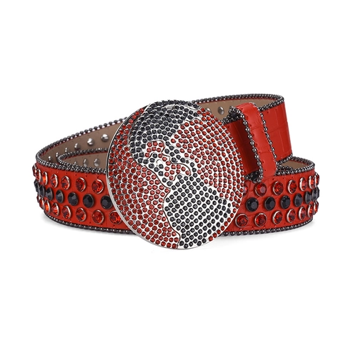 Cintura Hip Hop con Strass a Trama di Coccodrillo Con Fibbia a Terra Rotonda Ecopelle Punk Streetwear per Uomo Donna