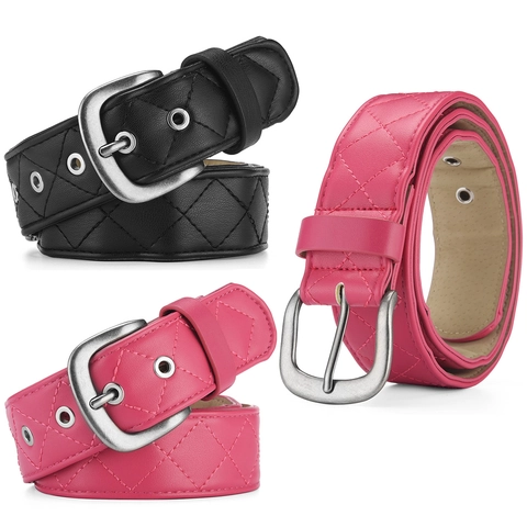 Cintura da Donna Vintage in Ecopelle Trapuntata Con Fibbia ad Ardiglione in Lega Effetto Invecchiato Moda Versatile Jeans