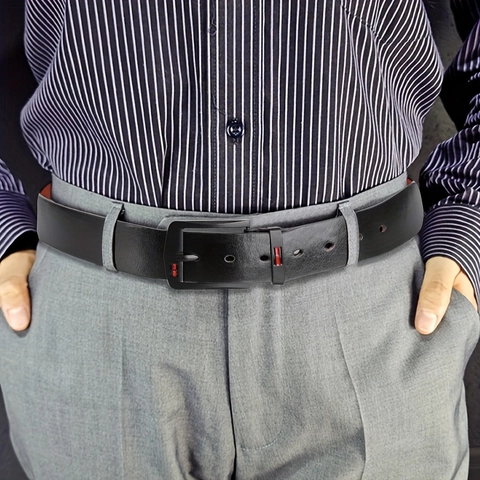 Cintura da Uomo in Pelle PU Business Casual Con Fibbia ad Ardiglione in Lega Design Classico Stile Western Regolabile per Jeans Nero
