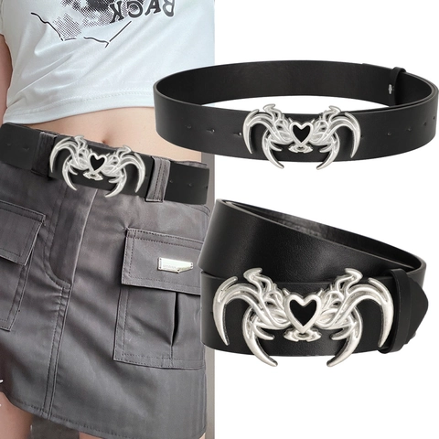 Ceinture en Cuir PU Punk Gothique Pour Femmes Hommes Boucle Cœur Y2K Tendance Urbaine Taille Réglable Accessoire de Pantalon Rétro Grunge
