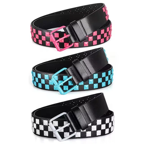 Cintura Unisex Punk Rock in Similpelle Con Rivetti Quadrati Colorati Cinturino da Vita Y2K Fibbia ad Ardiglione in Metallo per Jeans Donna Uomo
