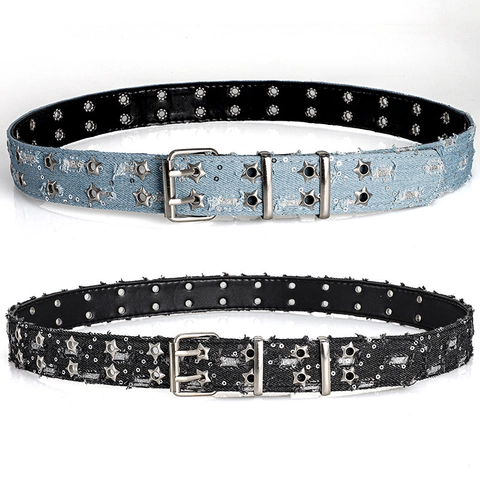 Cinturón de Mezclilla Punk para Mujer Con Ojales de Estrella Y2K Cintura de Lona Deshilachada Vintage para Jeans Moda Hip Hop