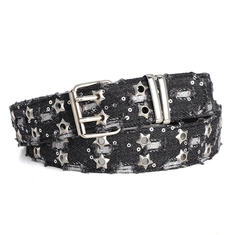Cinturón de Mezclilla Punk para Mujer Con Ojales de Estrella Y2K Cintura de Lona Deshilachada Vintage para Jeans Moda Hip Hop