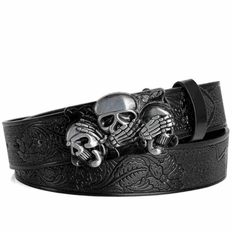 Cintura Punk Bohemienne Uomo Donna Vintage Cowboy Teschio Fibbia Lega Nero Pelle PU In Rilievo Cintura per Jeans Casual
