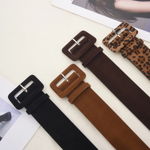 Cintura Larga da Donna Retro in Pelle PU Decorativa con Fibbia Quadrata Rivestita per Abito Maglione Snellente Vita