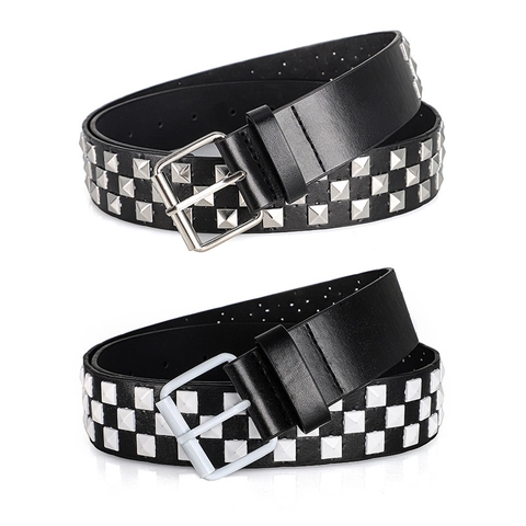 Cintura Unisex Punk Rock in Similpelle Con Rivetti Quadrati Colorati Cinturino da Vita Y2K Fibbia ad Ardiglione in Metallo per Jeans Donna Uomo