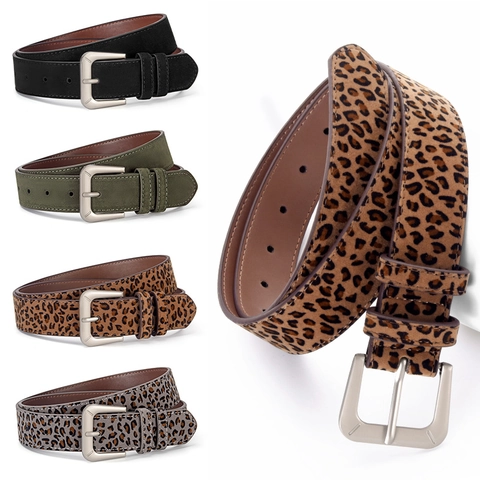 Cintura in Ecopelle Scamosciata Retro per Donna Cinturino con Stampa Leopardata e Fibbia in Lega Accessori Moda Casual Jeans