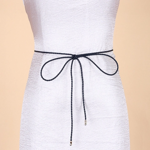 Corde de Taille en Cuir Artificiel Tressé Décontracté Coréen pour Femmes Ceinture Décorative à Nœuds Fine pour Robes Chaîne de Taille à Pompons