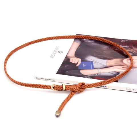Cinturón de Cintura Fino Tejido a Mano para Mujer Correa de Cuero Sintético Retro Casual Con Hebilla de Aleación Decorativo