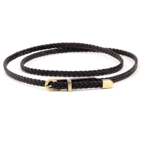 Cinturón de Cintura Fino Tejido a Mano para Mujer Correa de Cuero Sintético Retro Casual Con Hebilla de Aleación Decorativo