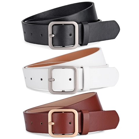 Cintura in Ecopelle da Donna con Fibbia Quadrata in Lega Casual Versatile Semplice per Jeans e Abiti Studentessa Cintura