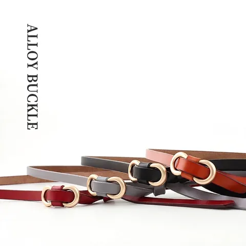 Damen Schlanker Echtleder Gürtel Mode Doppelring Legierung Schnalle Dünner Taillengürtel Für Kleider Jeans Eleganter Knoten Gürtel