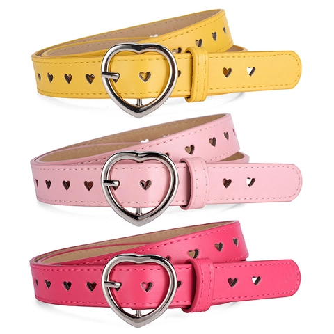 Cintura da Donna in Ecopelle con Fibbia a Cuore Moda Dolce Motivo a Cuore Traforato Cintura Decorativa per Jeans Casual Ragazze
