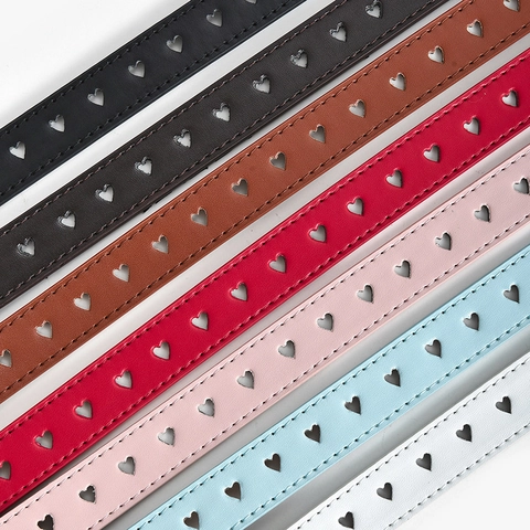Cintura da Donna in Ecopelle con Fibbia a Cuore Moda Dolce Motivo a Cuore Traforato Cintura Decorativa per Jeans Casual Ragazze
