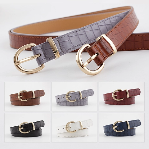 Cintura da Donna Vintage Motivo Coccodrillo Pelle Sintetica Fibbia Oro Cinturino Vita Moda Versatile Jeans Accessorio Vestito