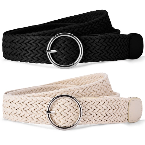Ceinture Décontractée en Cordon Ciré Tressé pour Femmes Avec Boucle Ronde en Alliage Taille Élastique Minimaliste pour Robe