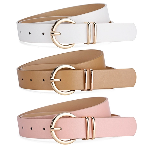 Women Fashion Imitated Leather Belt Quality PU Waistband With Gold Alloy Pin Buckle Versatile Dress Jeans Belt Accessory