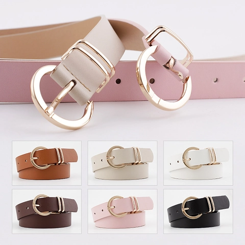 Women Fashion Imitated Leather Belt Quality PU Waistband With Gold Alloy Pin Buckle Versatile Dress Jeans Belt Accessory
