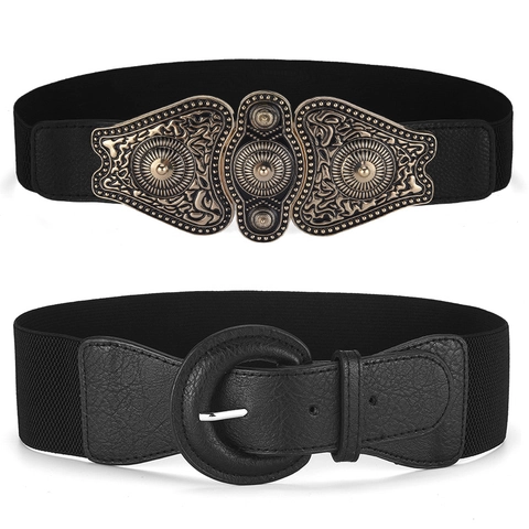 Vintage Damen Breiter Elastischer Korsettgürtel Retro Geschnitzte Schnalle Mode Geflochtener Taillengürtel Für Kleider Mäntel Schmuck Zubehör