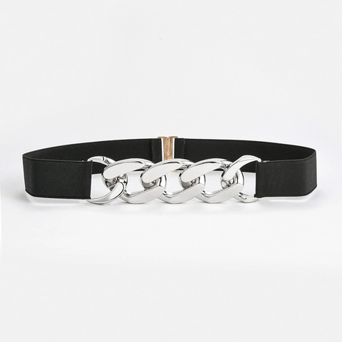 Cintura a Corsetto Donna Moda Alta Elasticità Cinturino con Fibbia a Catena in Metallo Spessa Oro Argento Nero Cintura per Abito