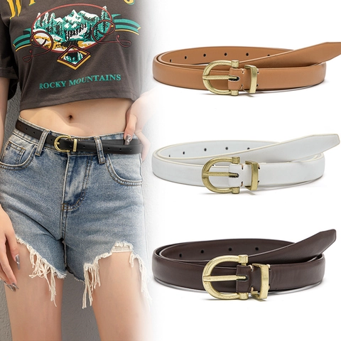 Cintura Sottile Vintage in Pelle PU per Donna Fibbia Dorata a Ferro di Cavallo Cintura Sottile per Jeans Abiti Retro Donna