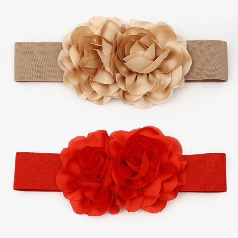 Women Floral Corset Belt Elastic Faux Leather Waistband Ethnic Style Decorative Big Flower Dress Belt For Party Daily Use