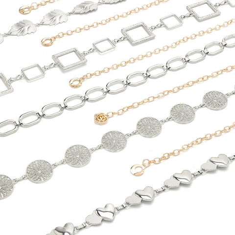 Chaîne de Taille en Métal à la Mode Ceinture pour Femmes Réglable Géométrique Carré Cœur Feuille Pendentif Bijoux de Corps