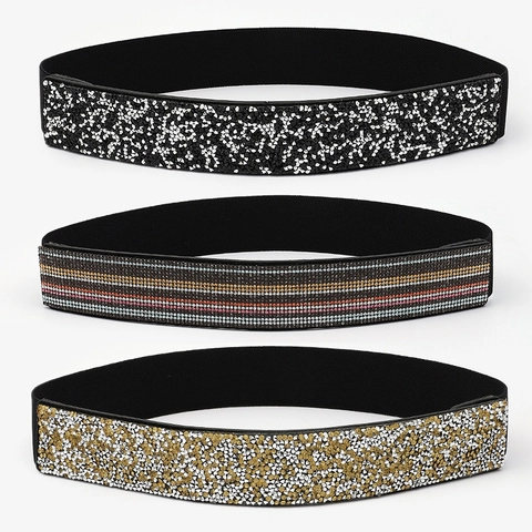 Women's Elastic Waist Belt Rhinestone Decorative Cinch Belt Stretch Waistband Dress Shirt Party Fashion Accessories