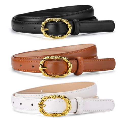 Vintage Women Skinny Belt Gold Alloy Buckle PU Leather Waist Strap Fashion Decorative Dress Jeans Waistband For Ladies