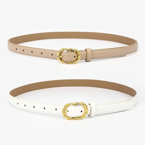 Vintage Women Skinny Belt Gold Alloy Buckle PU Leather Waist Strap Fashion Decorative Dress Jeans Waistband For Ladies