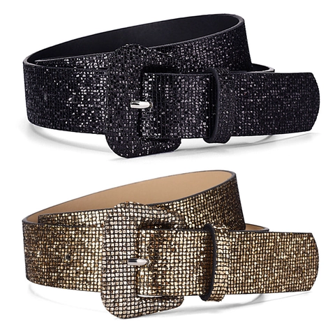Cintura Larga da Donna alla Moda con Brillantini Vintage in Pelle PU Motivo a Reticolo Decorativa con Fibbia per Abito Festa