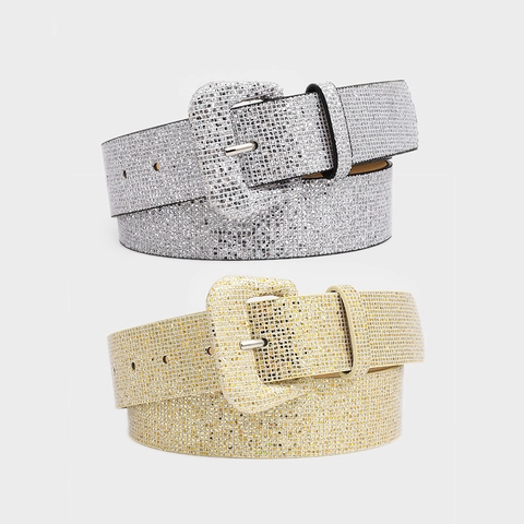 Cintura Larga da Donna alla Moda con Brillantini Vintage in Pelle PU Motivo a Reticolo Decorativa con Fibbia per Abito Festa