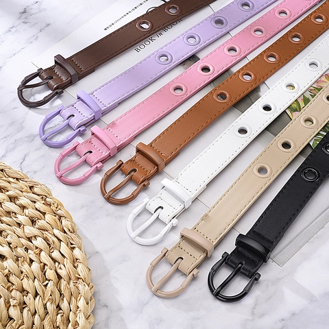 Damen Punk PU Leder Gürtel Metall Ösen Hohl Dekorative Dornschließe Taille Gurt Für Jeans Kleider Damen Mode Accessoire