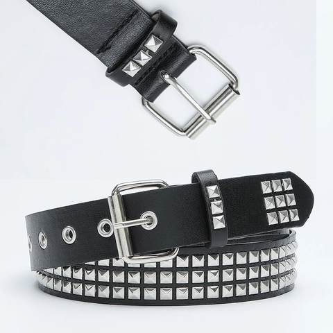 Punk Rock PU Leder Gürtel Mit Metall Pyramiden Nieten Quadratische Dornschließe Accessoire Für Jeans Herren Damen Mode