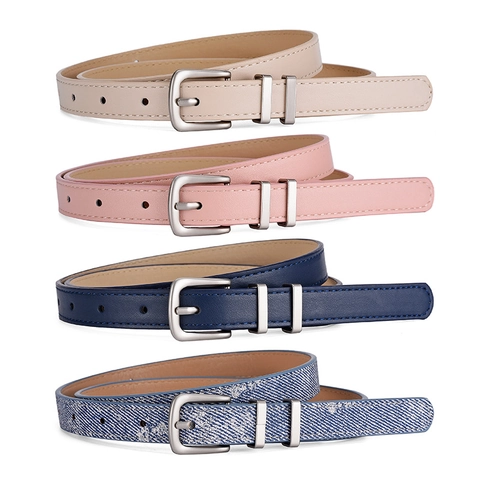 Ceinture Femme Fine en Cuir PU Minimaliste Boucle Argentée Haut de Gamme Ceinture Polyvalente pour Jeans Mode Y2K Étudiant