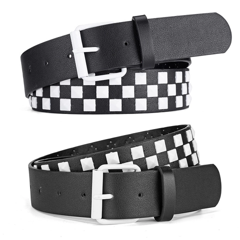 Punk Style PU Leather Belt For Women Men Square Pyramid Studded Waist Strap Fashion Western Cowboy Rock Pin Buckle Decorative Belt