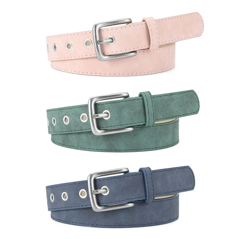 Damen Vintage Mattierte PU-Leder Gürtel Legierung Dornschließe Einfarbig Ösen Dekorativer Taillenbund Für Jeans Casual
