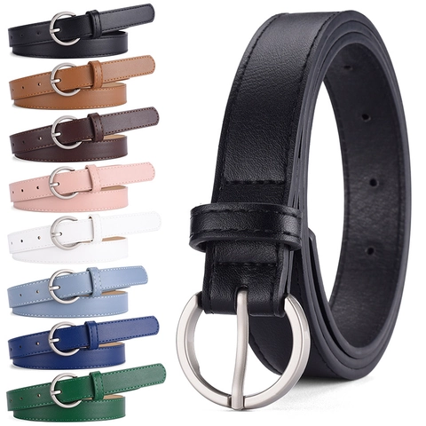 Cinturón Fino de Cuero PU Minimalista para Mujer Hebilla Redonda de Aleación Color Sólido Cintura para Vaqueros Vestido Accesorios Moda