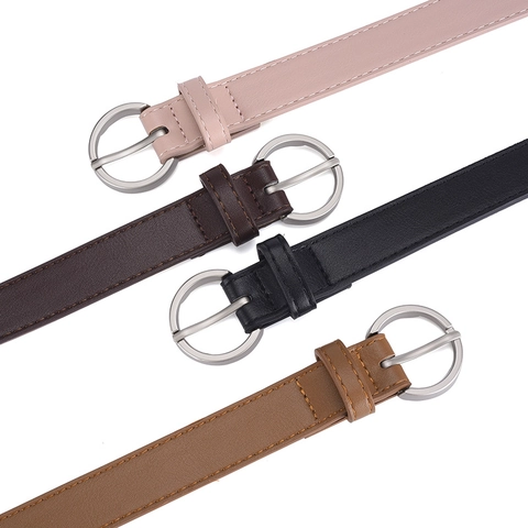 Cinturón Fino de Cuero PU Minimalista para Mujer Hebilla Redonda de Aleación Color Sólido Cintura para Vaqueros Vestido Accesorios Moda