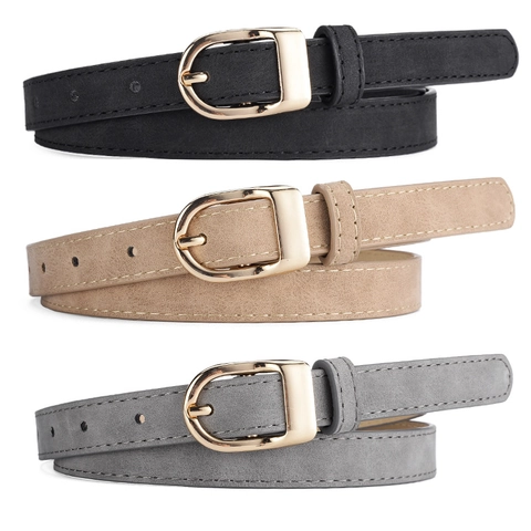 Ceinture Femme en Cuir PU Texture Givrée Sangle de Taille Fine Boucle en D Dorée Accessoire Élégant Polyvalent pour Robes Tenue Quotidienne