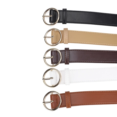 Women PU Leather Belt Fashion Versatile Round Alloy Pin Buckle Waistband For Jeans Pants Elegant Solid Color Accessory