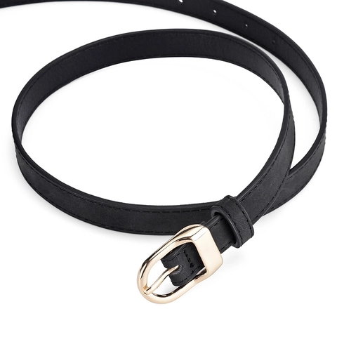 Ceinture Femme en Cuir PU Texture Givrée Sangle de Taille Fine Boucle en D Dorée Accessoire Élégant Polyvalent pour Robes Tenue Quotidienne
